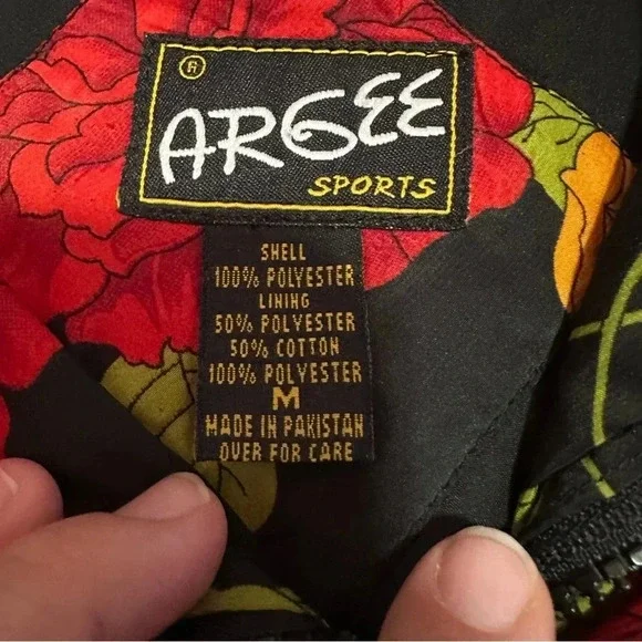 vintage floral lightweight windbreaker jacket in black and red jacket size m - Picture 5 of 12